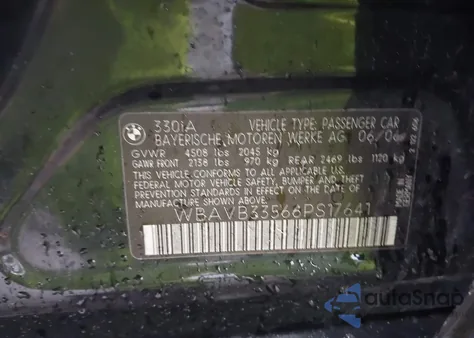 2006 BMW 330I z USA, uszkodzony, nr VIN WBAVB33566PS17641